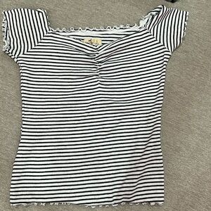 Black and white stripe ruffle shirt